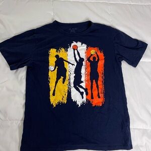Navy Blue Graphic T-Shirt with Basketball Design